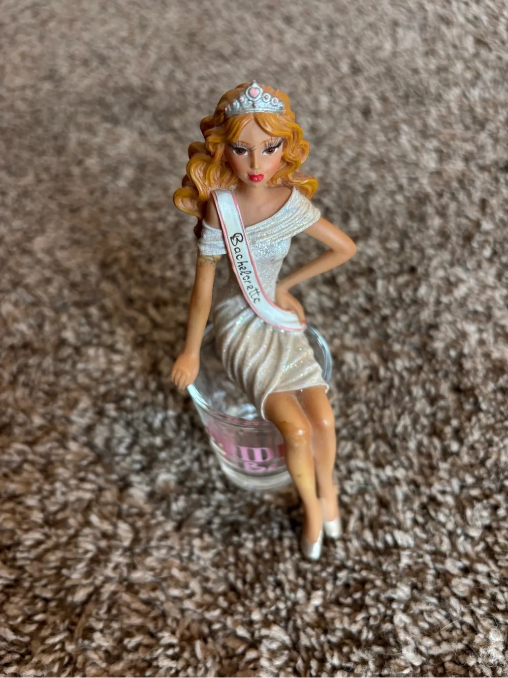 Bride to Be Shot Glass & Bachelorette Figurine Set - Pink/White